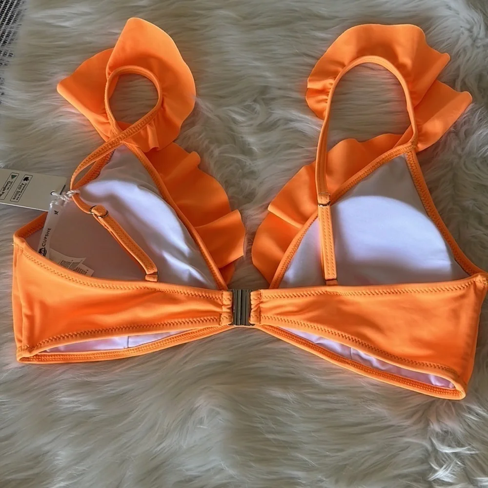 NWT Cupshe Neon Orange Ruffle Bikini Top Size XL